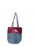 Medium Tote Bag - Burgundy Vinyl and Denim