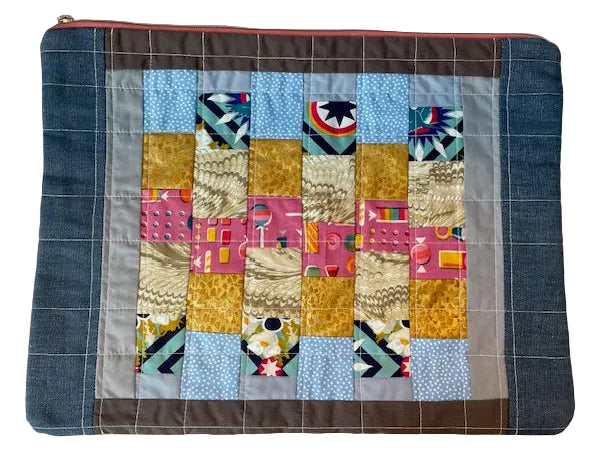 Quilted Laptop Sleeve - Blues, Pinks and Gold